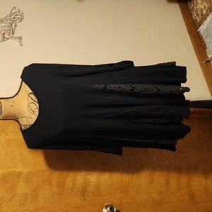 She & Sky Long Sleeve Black Tunic with Lace Pannels, Back Tye, Size M